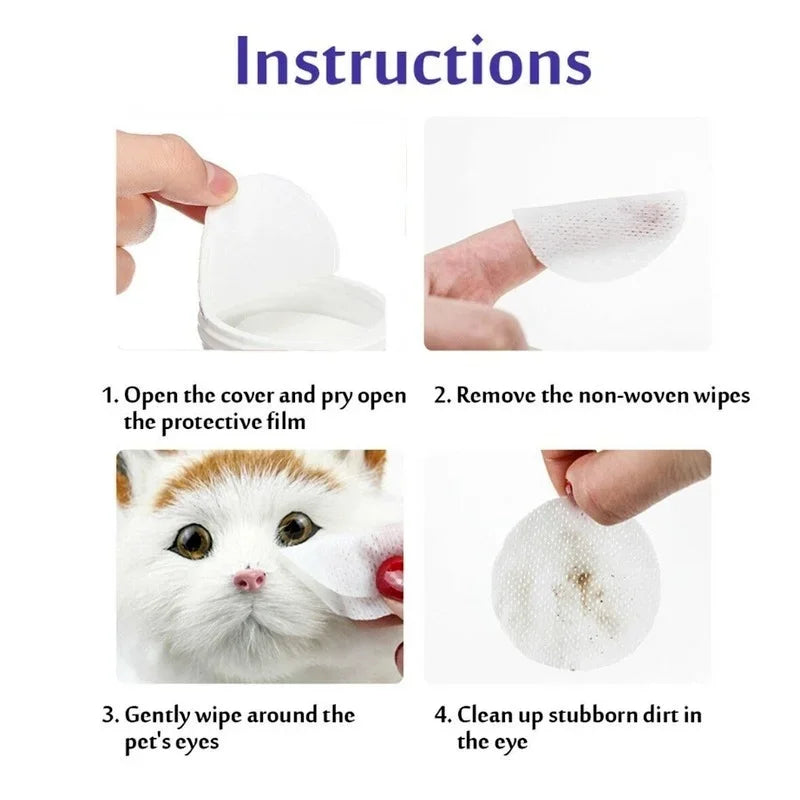 130Pcs/Set Pet Eye Wipes Dog and Cat Cleaning Wipes Pet Eye Wipes Grooming Tear Stain Remover Gentle Non-Foaming Wipes Towels